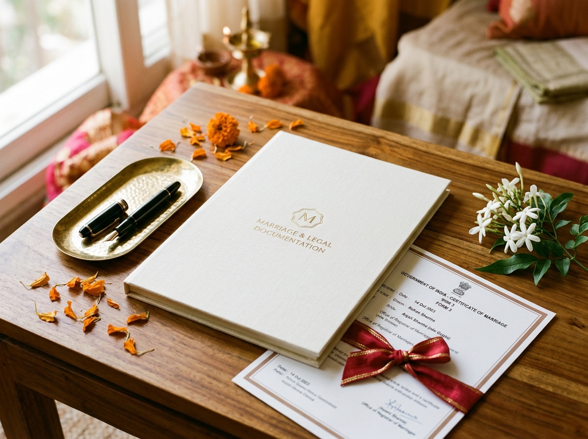 Marriage certificate documentation and legal surname change paperwork in India